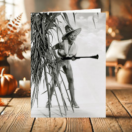 ビンテージセクシーなピンナップガールとマスケット銃の感謝祭 シーズンカード