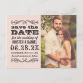 ビンテージタイプの写真付きブライダルSave the Date 案内ポストカード (正面)