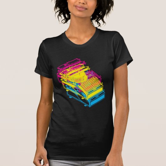 ビンテージタイプライター特許CMYポップアート Tシャツ (正面)