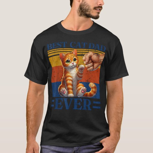 ビンテージタビー猫のパパ オレンジ Tシャツ (正面)