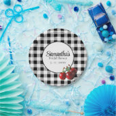 ビンテージチェリー ブラックホワイトのギンガム ペーパープレート (パーティー)