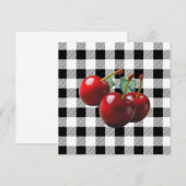 ビンテージチェリー ブラックホワイト ギンガム 招待状 (正面/裏面)