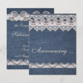 ビンテージデニムとレースのエンゲージメント発表 案内状 (正面/裏面)