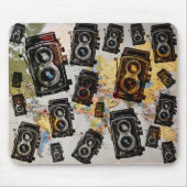ビンテージトラベルカメラパターン マウスパッド (正面)