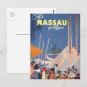 ビンテージトラベル、ナッソーハーバー、フロリダ、帆船 ポストカード (正面/裏面)