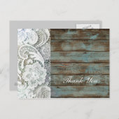 ビンテージバーンウッドレースカントリーウェディングサンキュー ポストカード (正面/裏面)