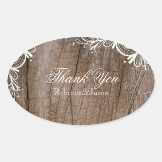 ビンテージバーンウッドレースカントリーウェディングサンキュー 楕円形シール (正面)
