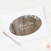 ビンテージバーンウッドレースカントリーウェディングサンキュー 楕円形シール (封筒)