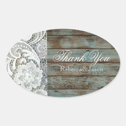 ビンテージバーンウッドレースカントリーウェディングサンキュー 楕円形シール (正面)