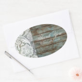 ビンテージバーンウッドレースカントリーウェディングサンキュー 楕円形シール (封筒)