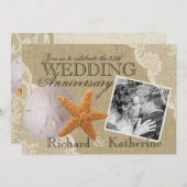 ビンテージビーチ＆レースのウェディングアニバーサリー 招待状 (正面/裏面)