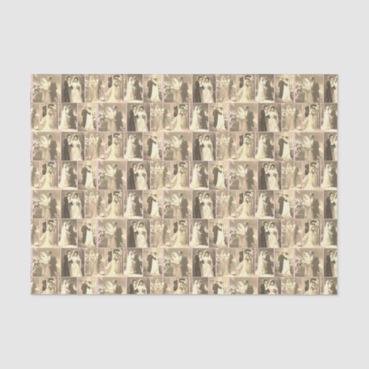 ビンテージピンクのウェディングドレスと花嫁と新郎 薄葉紙 (正面)