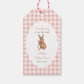 ビンテージピンクのギンガムうさぎガール ベビーシャワー ギフトタグ (裏面)
