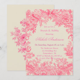 ビンテージピンクの花のブロッサム＆バブル 招待状