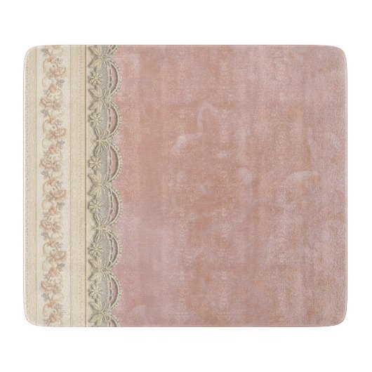 ビンテージピンクレースとローズ キッチン カッティングボード (正面)