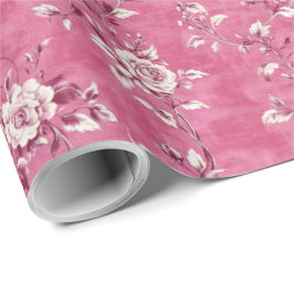 ビンテージピンクローズ フラワーチノワジリーデコパージュ ラッピングペーパー