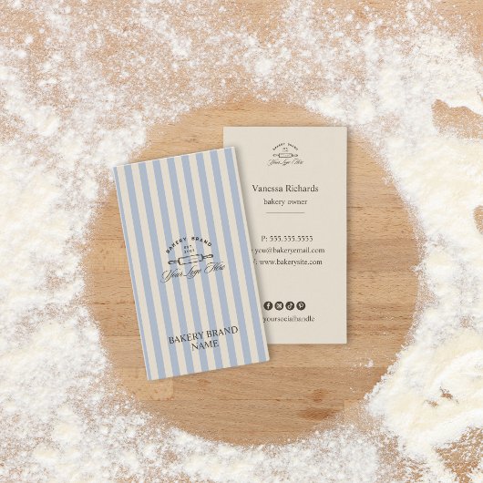 ビンテージフレンチブルーベーカリーのロゴ縞模様 名刺