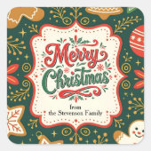 ビンテージフレームのジンジャークッキー　メリークリスマス スクエアシール (正面)