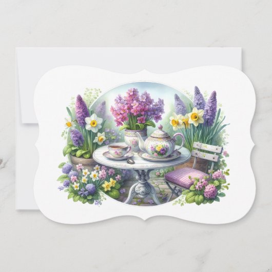 ビンテージフローラルティーパーティーインガーデン ノートカード (正面)