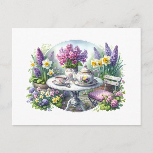 ビンテージフローラルティーパーティーインガーデン ポストカード (正面)
