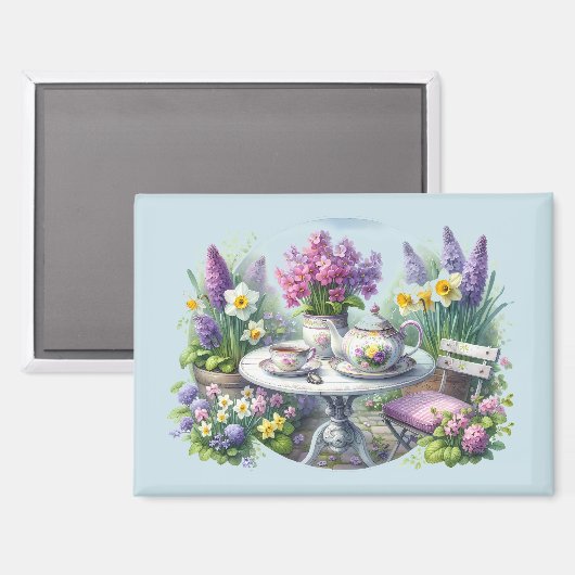 ビンテージフローラルティーパーティーインガーデン マグネット (正面/裏面)