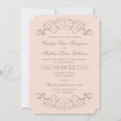 ビンテージブラッシュとアンティークゴールドの華やかな結婚式 招待状 (正面)