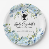 ビンテージブルーの花モチーフのレージェンシー時代のプリンセスシャワー ペーパープレート (正面)