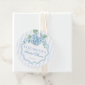 ビンテージブルーハイドランジア フラワー ストライプ ブライダル シャワー フェイバータグ (インサイチュ)