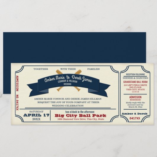 ビンテージベースボールウェディング 招待状 (正面/裏面)