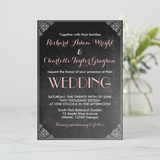 ビンテージボード ピンク グレー 結婚式招待状 招待状 (スタンド正面)