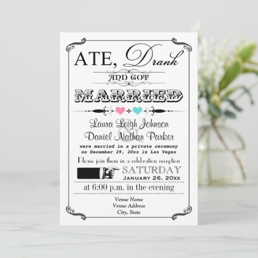 ビンテージポスターとチャルクボード結婚式招待状 招待状 (スタンド正面)