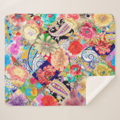 ビンテージポスターとミュージカル楽器と音楽 シェルパブランケット (正面(横))