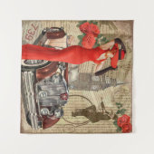 ビンテージポスターロンドンの新聞の背景が破れた。 タペストリー (正面(横))