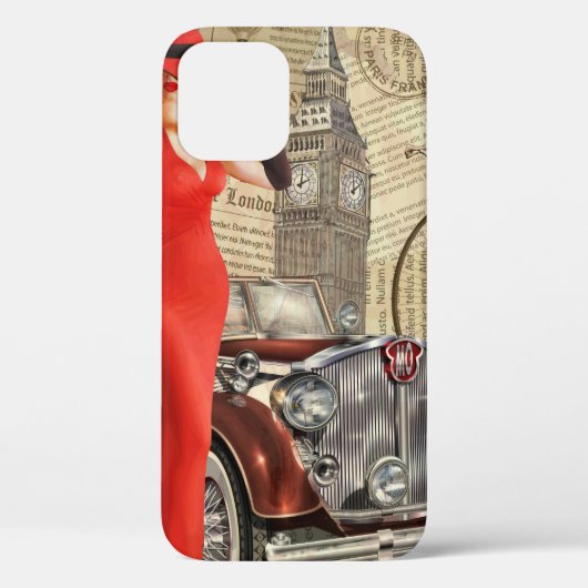 ビンテージポスターロンドンの新聞の背景が破れた。 Case-Mate iPhoneケース (裏面)