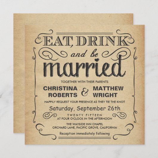 ビンテージポ素朴スタ結婚ーズ-スクエア 招待状 (正面/裏面)