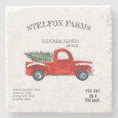 ビンテージレッドトラックファームハウスファミリー名コースター ストーンコースター (正面)