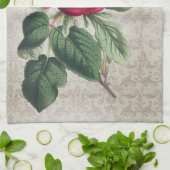 ビンテージレッドローズのダマスク柄 キッチンタオル (折り畳み)