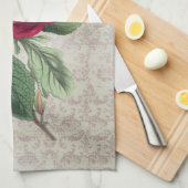 ビンテージレッドローズのダマスク柄 キッチンタオル (四つ折り)