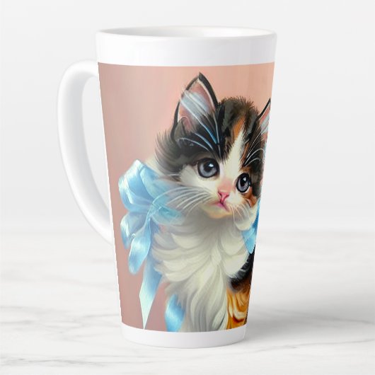 ビンテージ三毛子猫イラスト カフェラテマグ (左アングル)