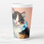 ビンテージ三毛子猫イラスト カフェラテマグ (正面)
