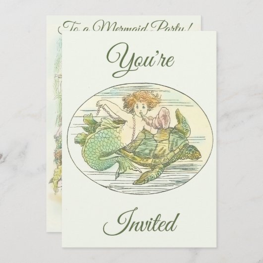 ビンテージ人魚の海の下のパーティー招待状 招待状 (正面/裏面)