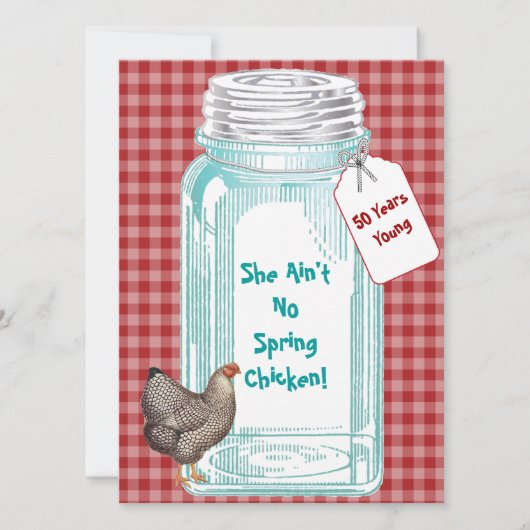 ビンテージ保存瓶 赤チェック柄デザイン 招待状 (正面)