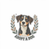 ビンテージ保護犬のイラスト 保護犬を引き取って命を救おう シール (正面)