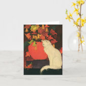 ビンテージ動物、エレガントな白猫、秋の花 カード (黄色い花)