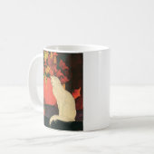 ビンテージ動物、エレガントな白猫、秋の花 コーヒーマグカップ (正面左)