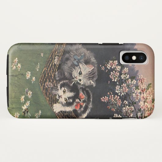 ビンテージ動物、ハンモックのタビー猫または子猫たち Case-Mate iPhoneケース (裏面(横))