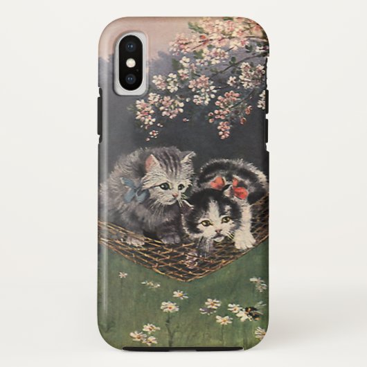ビンテージ動物、ハンモックのマンクス猫または子猫 Case-Mate iPhoneケース (裏面)