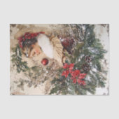 ビンテージ女性のクリスマス冬の古いデコパージュ 薄葉紙 (正面)