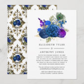 ビンテージ孔雀花柄 縮小結婚式ゲストリスト エレガント 案内状 (正面/裏面)