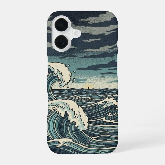ビンテージ嵐の波 iPhone 16ケース (裏面)